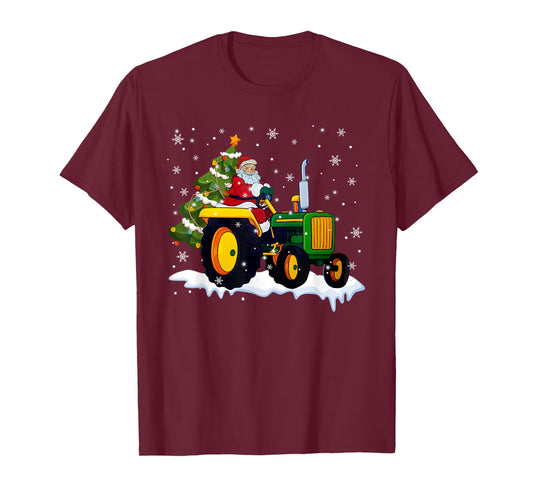 Christmas Santa Claus Riding Tractor Xmas Tree Tractor Lover T-Shirt
