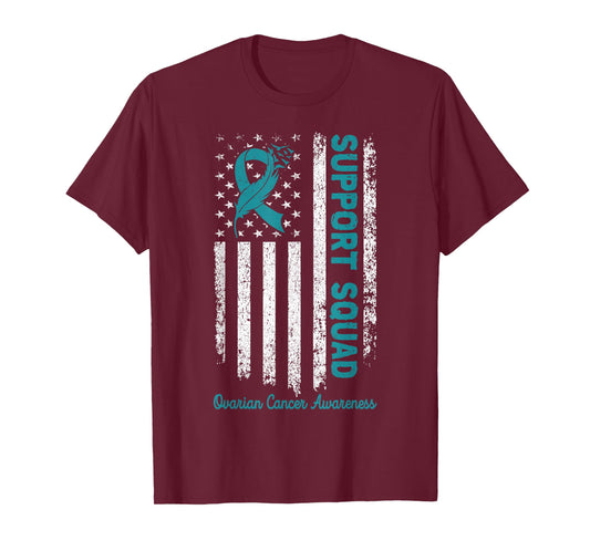 Support Squad Ovarian Cancer Awareness Teal Ribbon Ovarian T-Shirt