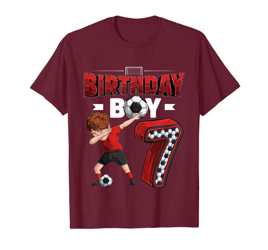 Kids Dabbing boy 7 Year Old Soccer Player 7th Birthday Party T-Shirt