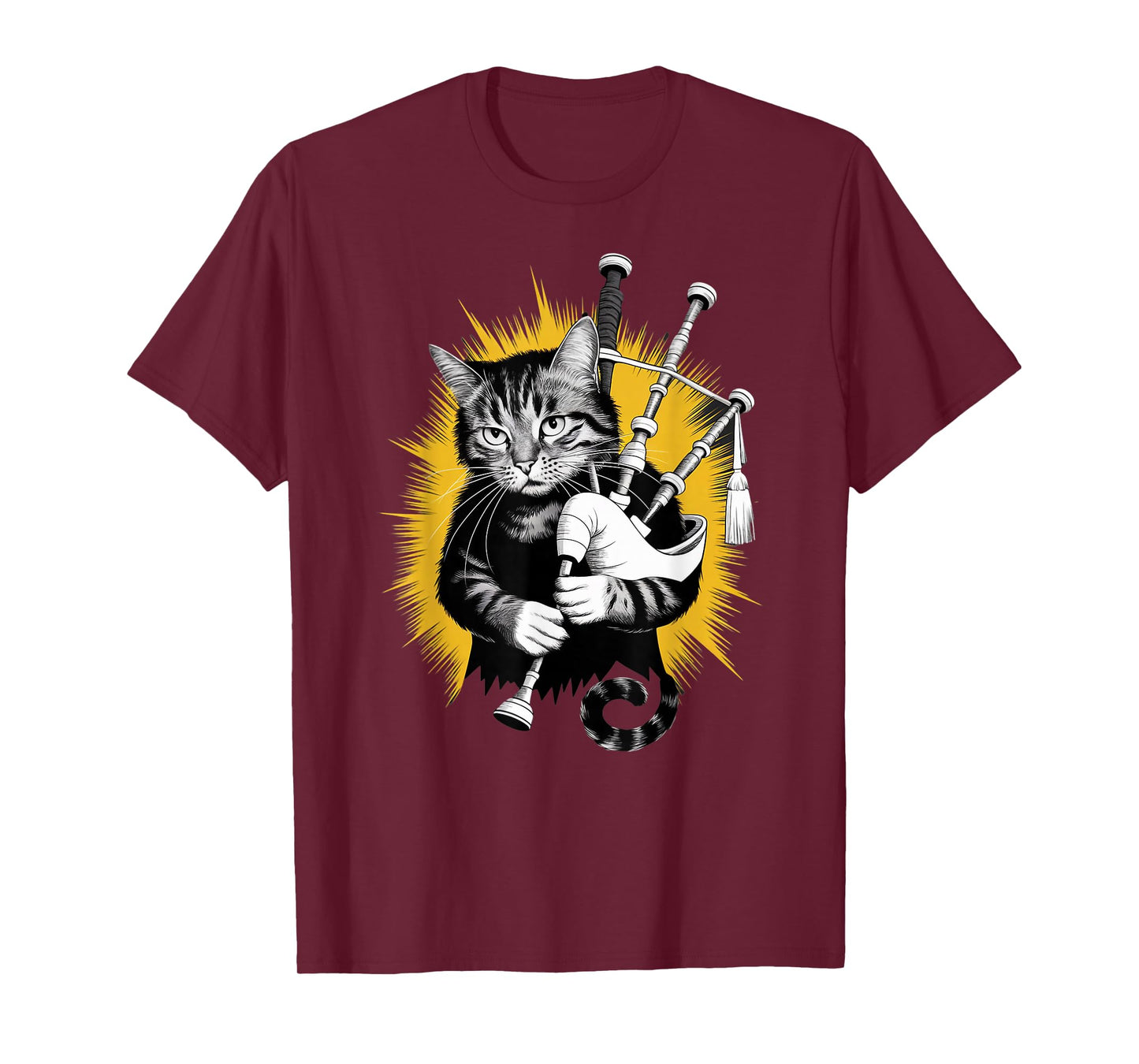 Rockstar Piper Cat on Cat Bagpipes T-Shirt