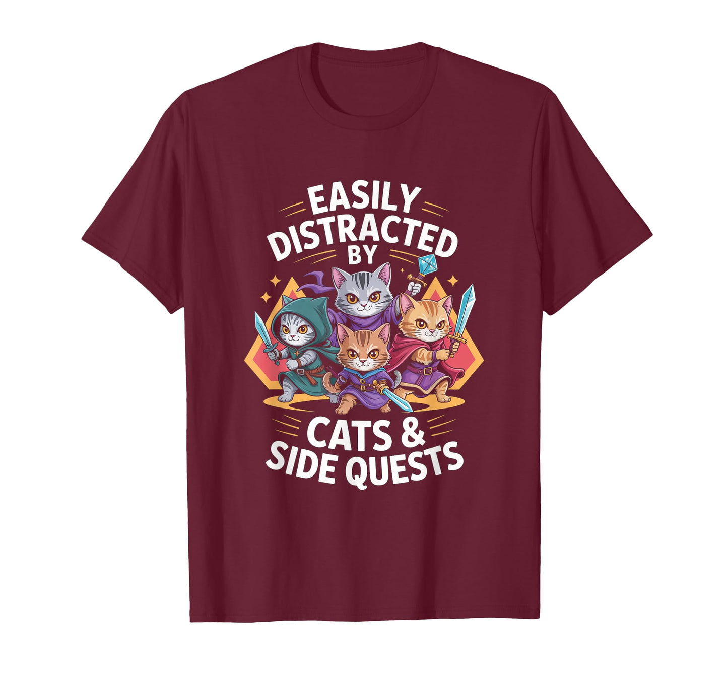 Cats Side Quest Distracted Tabletop Funny Men Women Kids Dad T-Shirt