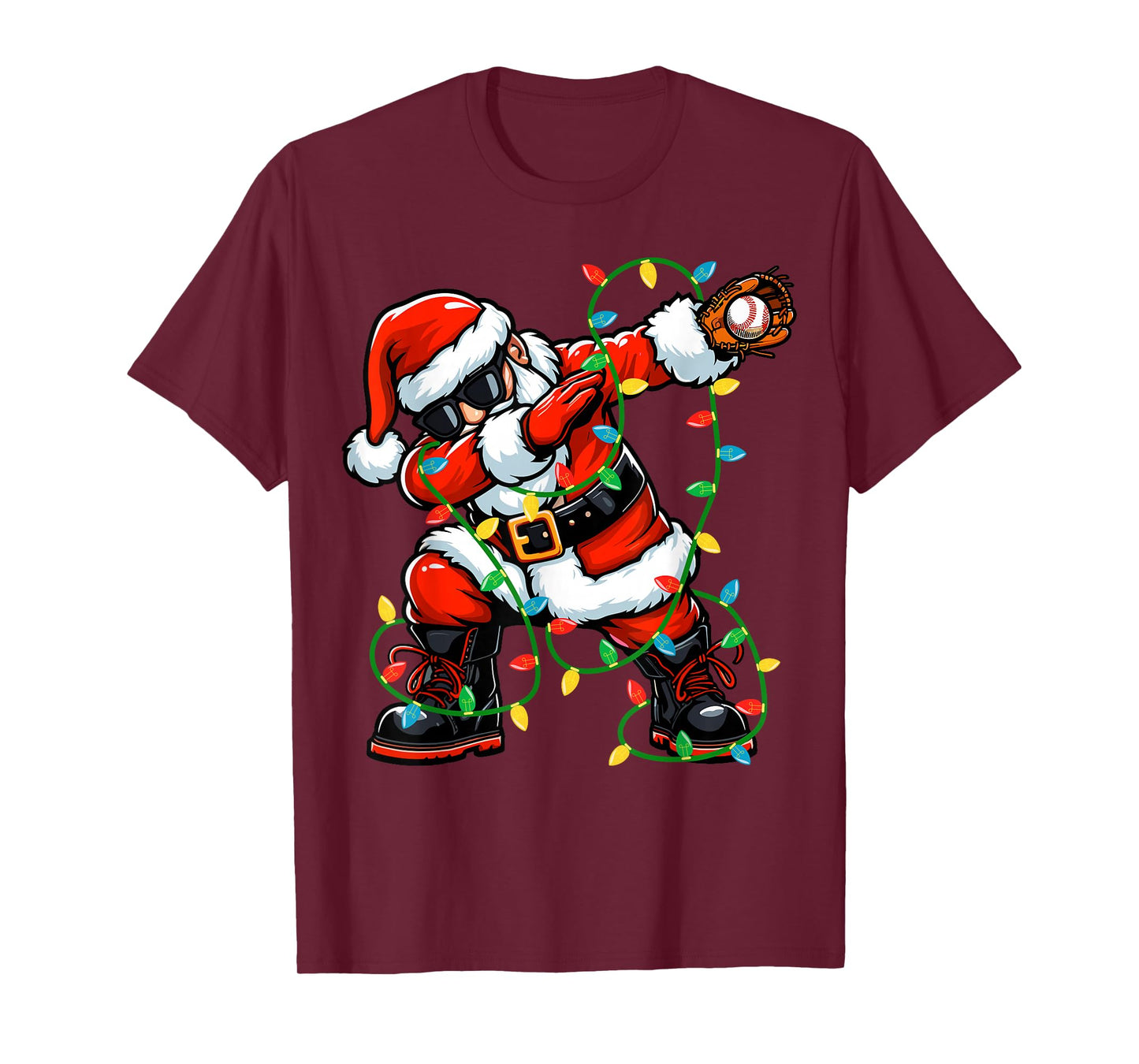 Dabbing Santa Baseball Christmas Lights Xmas Baseball Player T-Shirt