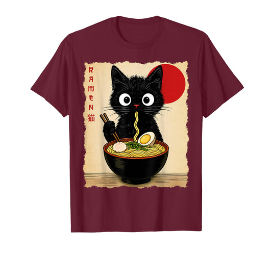 Anime Cat Ramen Japanese Funny Cat Graphic Tees Anime Gifts T-Shirt