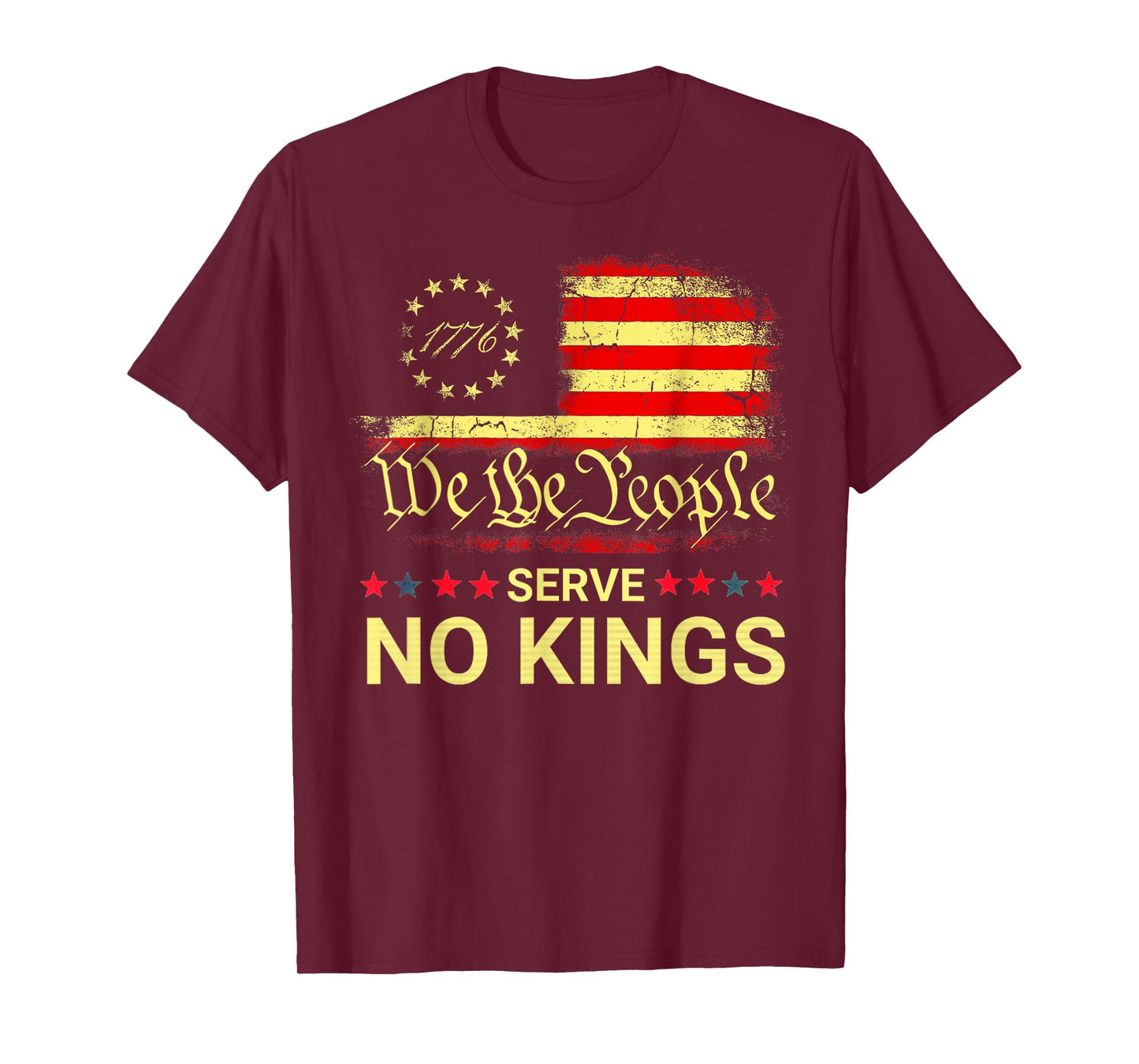 No Kings in America Since 1776 Distressed USA Flag Vintage T-Shirt