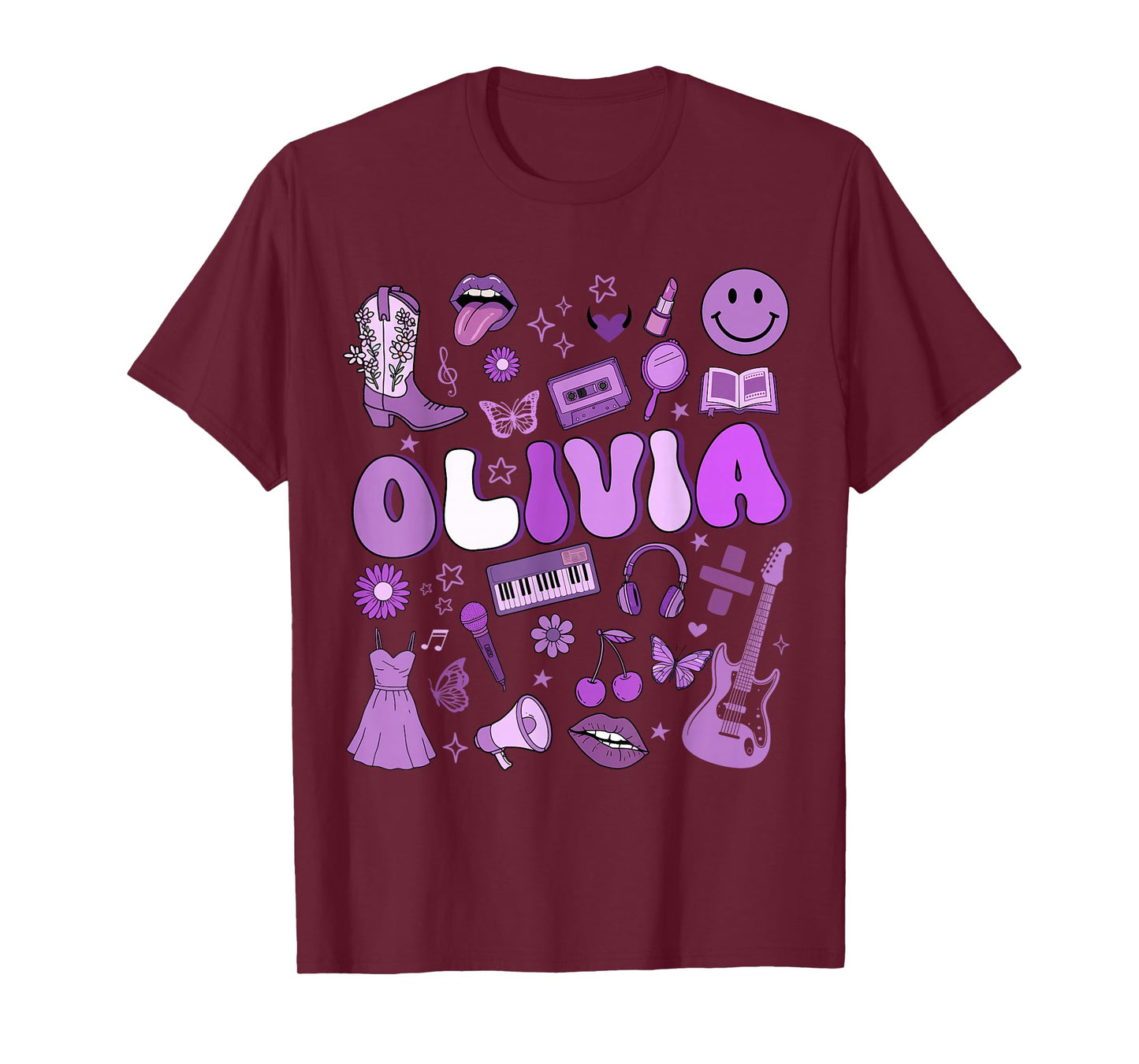 Olivia First Name I Love Olivia Groovy 80's Girls Kids T-Shirt