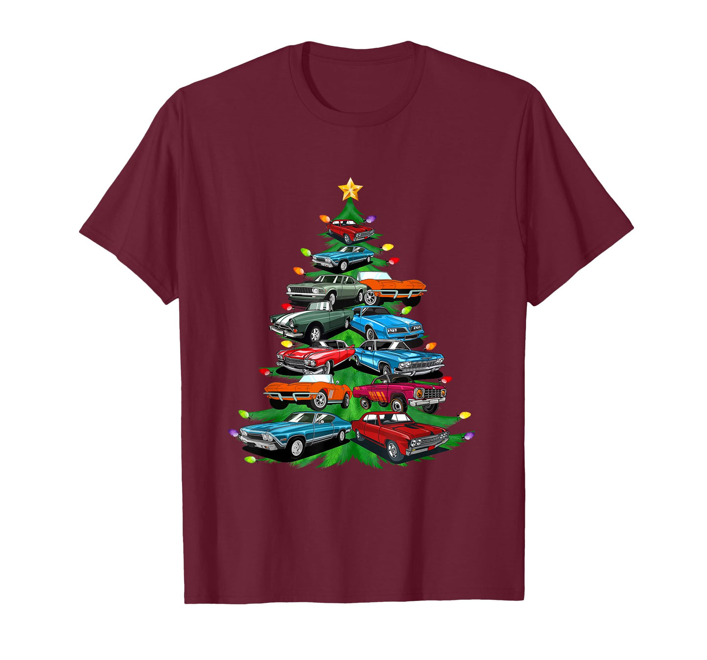 Car Madness Christmas Tree -Classic Muscle Cars and Hotrods T-Shirt