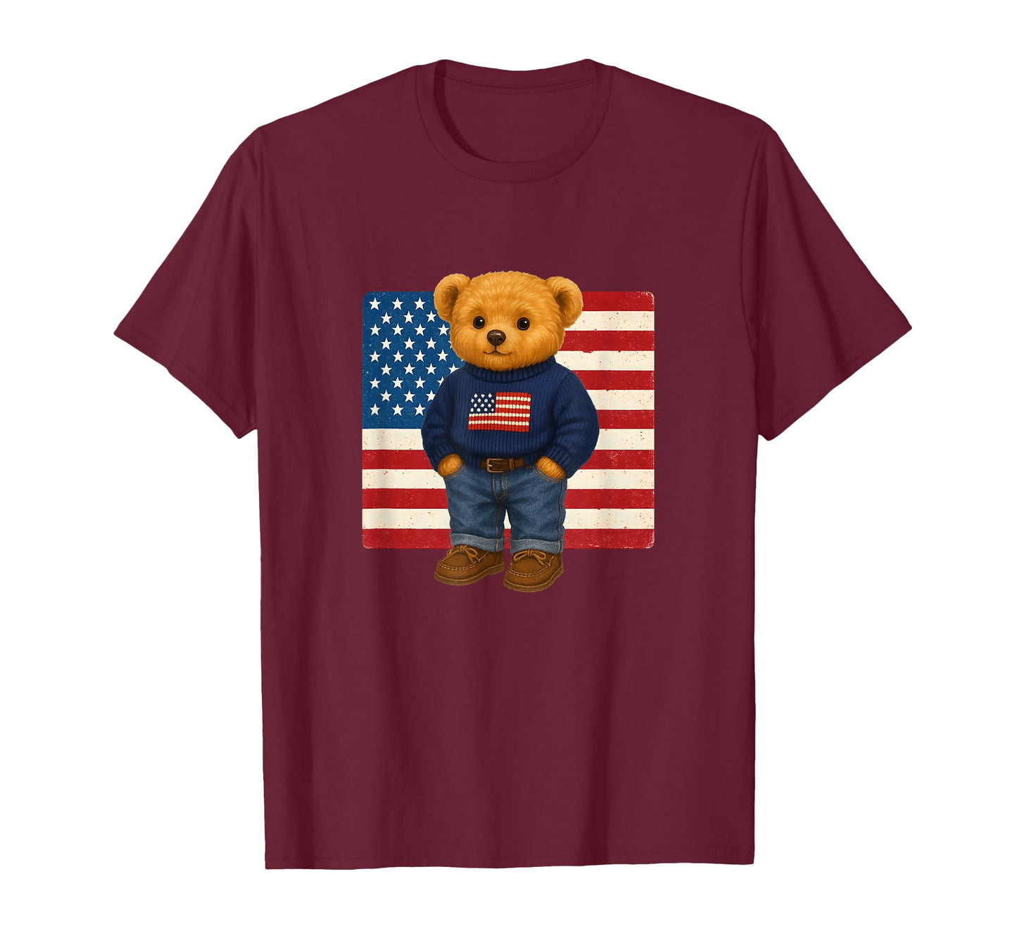 Cool American USA Teddy Bear Illustration Graphic Designs T-Shirt