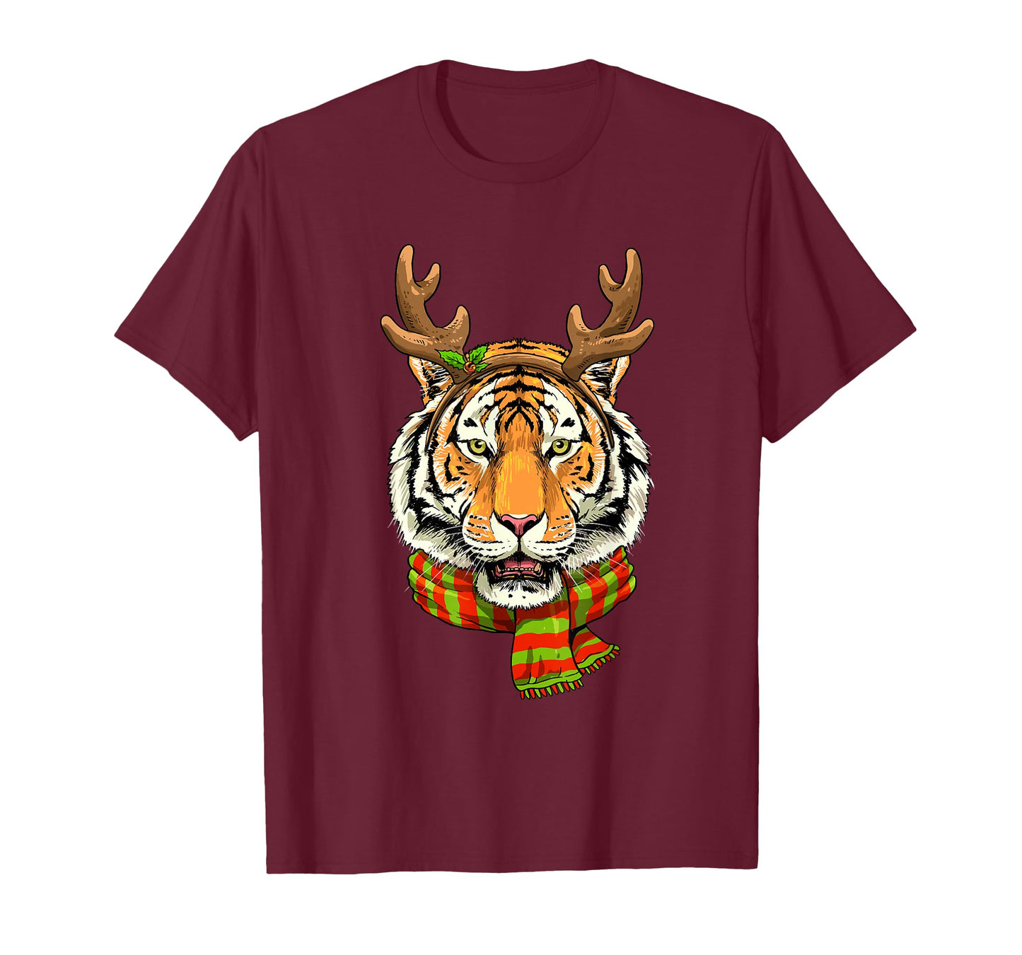 Tiger Reindeer Christmas Shirt Animal With Antlers Xmas T-Shirt
