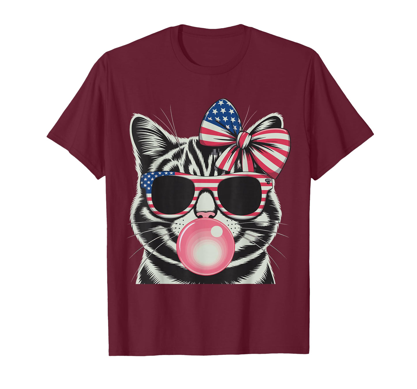 Patriotic Cat 4Th of July Bow American Flag Girls Women T-Shirt