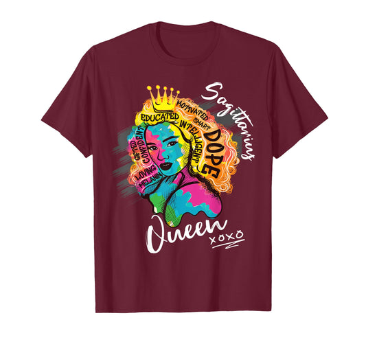 Sagittarius Queen Zodiac Sign With Dope Melanin Black Women T-Shirt