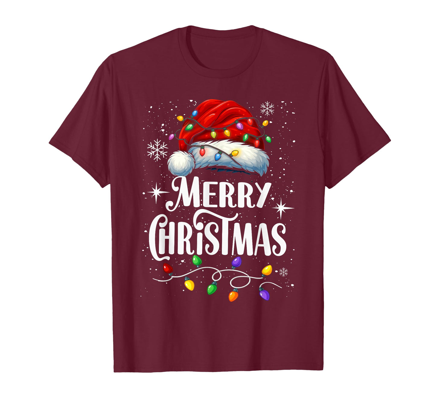 Merry Christmas Lights Santa Hat Xmas Family Matching Pajama T-Shirt