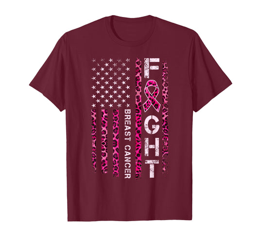 breast cancer awareness warrior american pink leopard flag T-Shirt