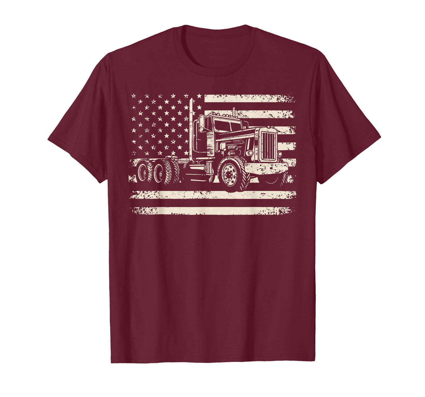 Semi Truck USA Flag Driver Trucker Patriotic Retro T-Shirt