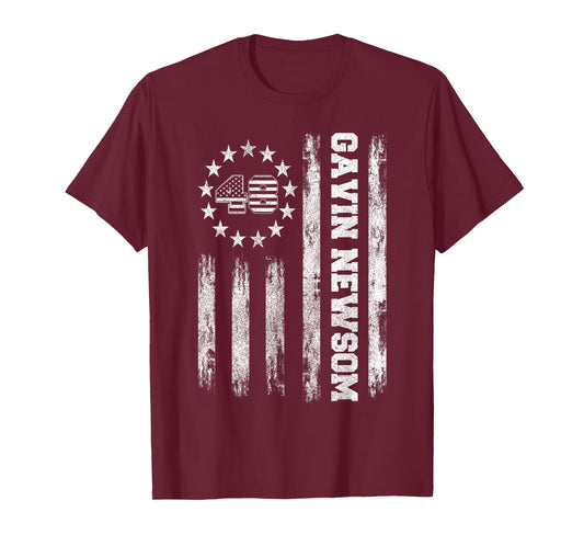 American Flag Gavin Newsom 48, Newsom For President 2028 T-Shirt