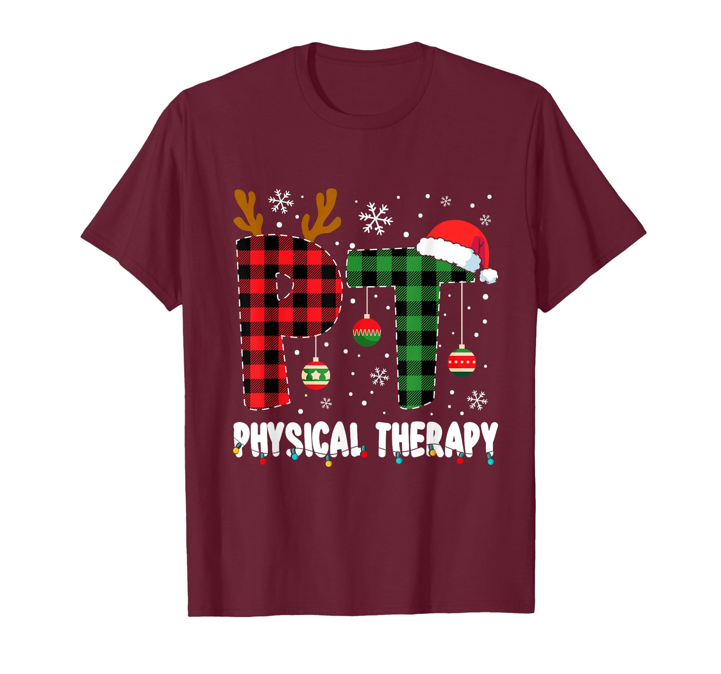 Christmas Physical Therapy Apparel Unisex-Adults T-Shirt Black Small Crew Neck Short Sleeve Modern Classic Christmas Physical Therapy Assistant T-Shirt