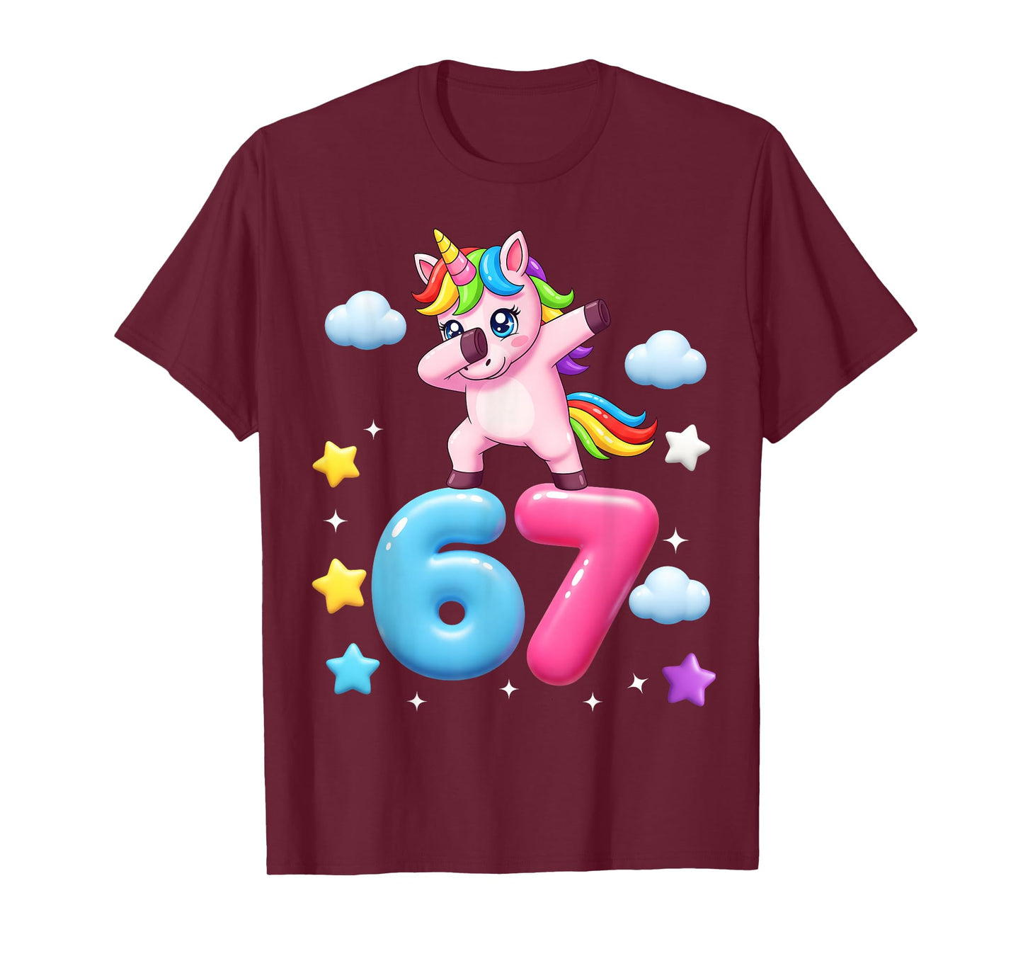 Funny 67 Meme Six Seven Unicorn Brainrot Dab for Girls Kids T-Shirt
