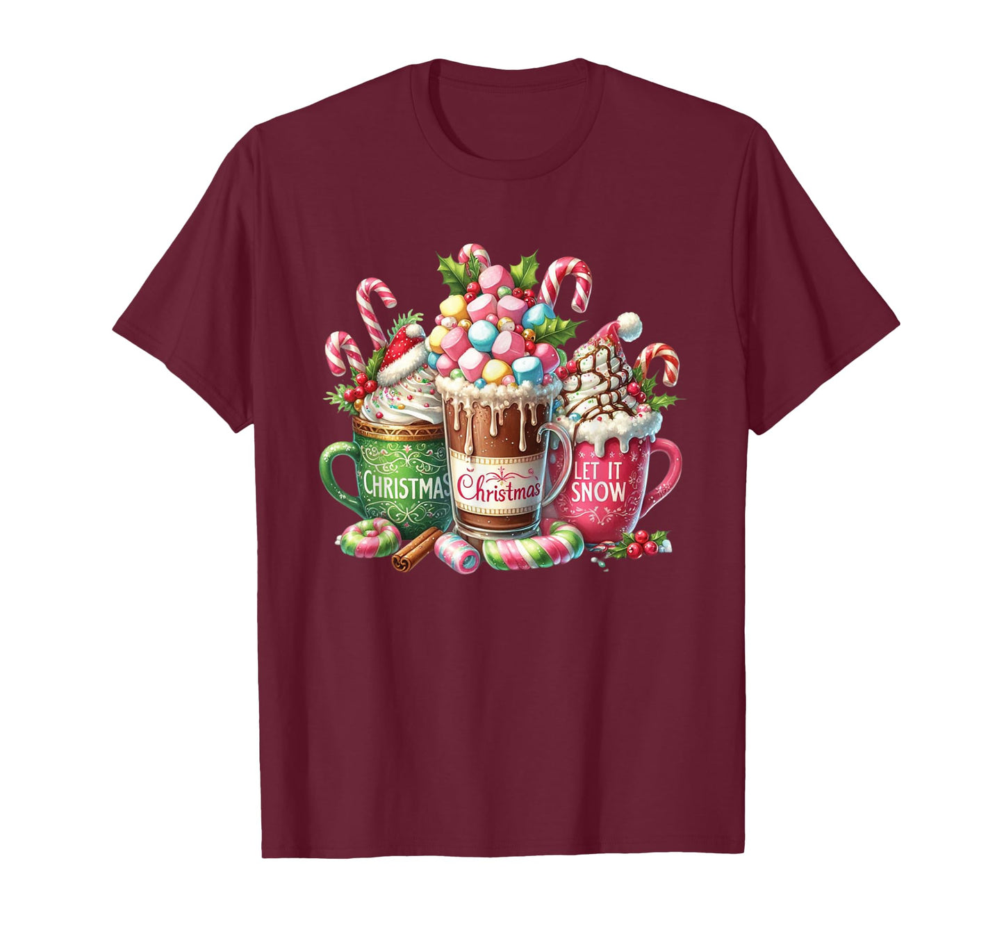 Christmas Cocoa Mug Candy Cane Marshmallow Holiday Graphic T-Shirt
