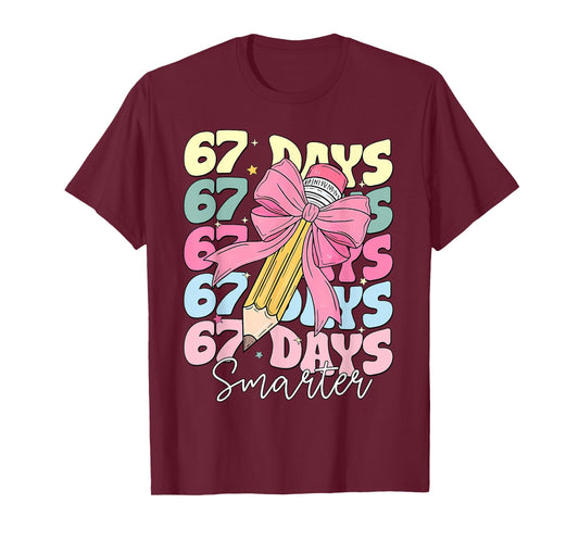 67th Day of School 67 Days Smarter Coquette Bow Teacher T-Shirt