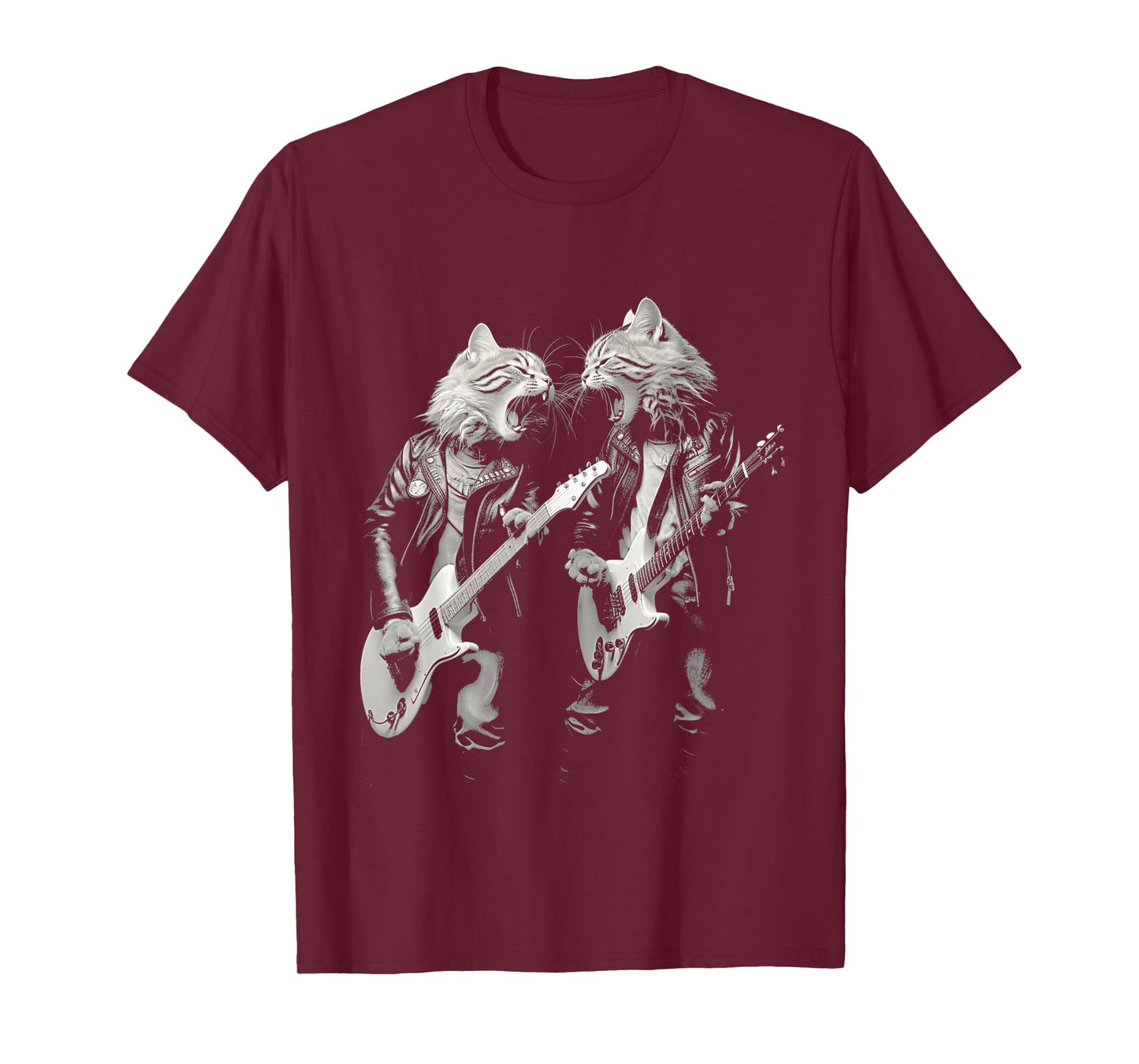 Rock Cat Playing Guitar Funny Guitar Cat Design Mens Womens T-Shirt