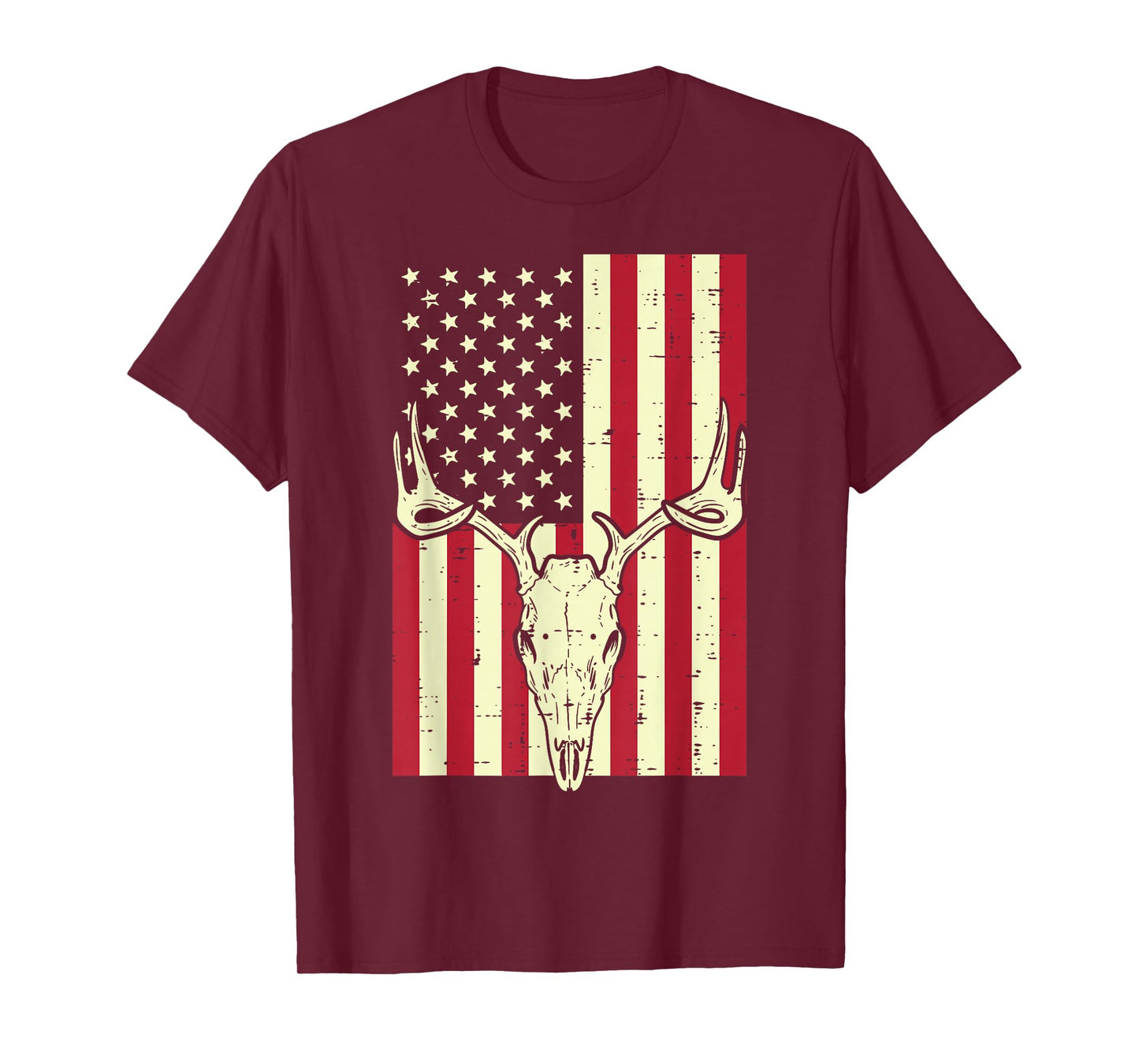 American Flag Deer Skull Vintage Hunting Patriotic Hunt Dad T-Shirt