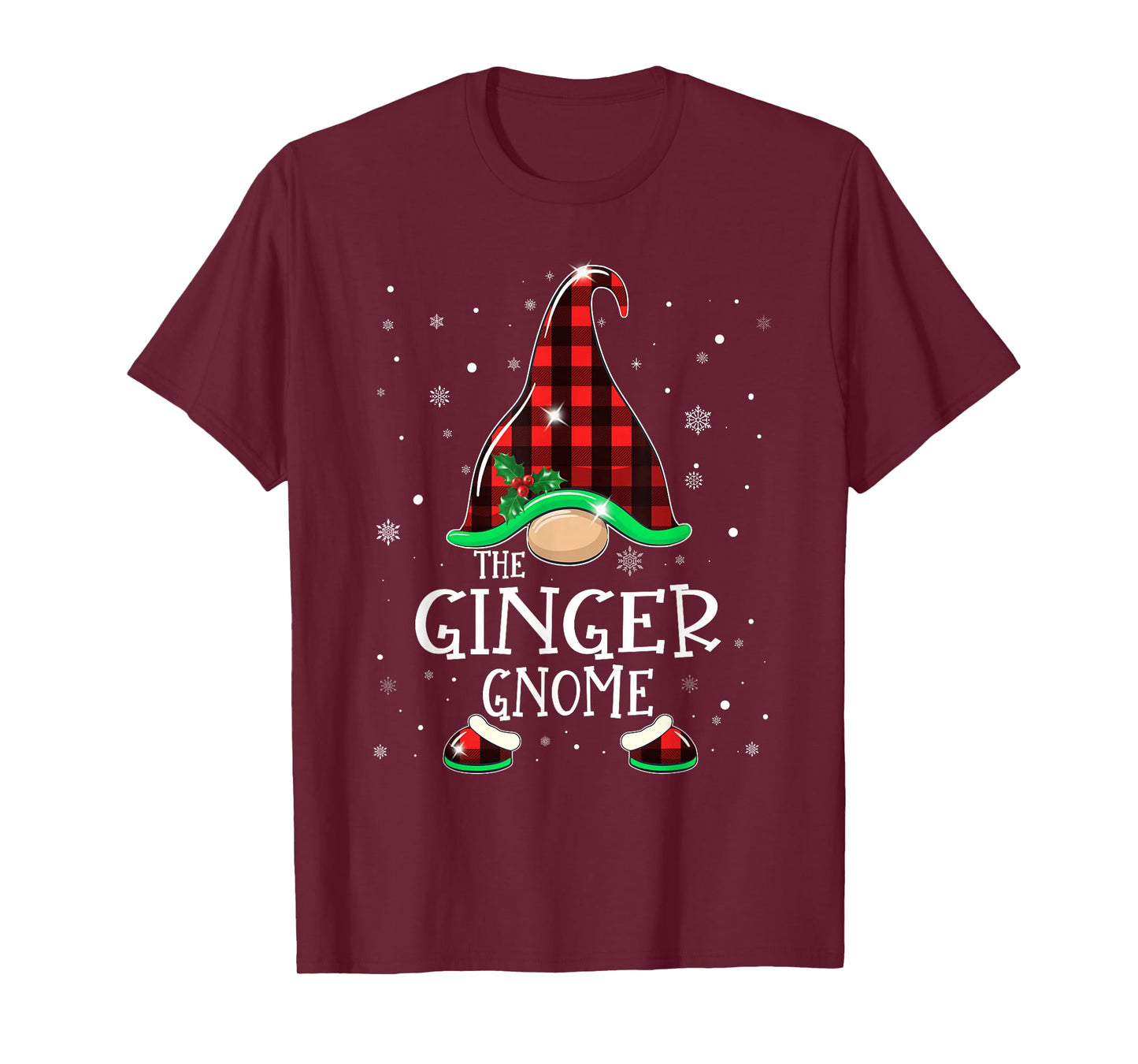 Funny Ginger Gnome Buffalo Plaid Matching Christmas Pajama T-Shirt