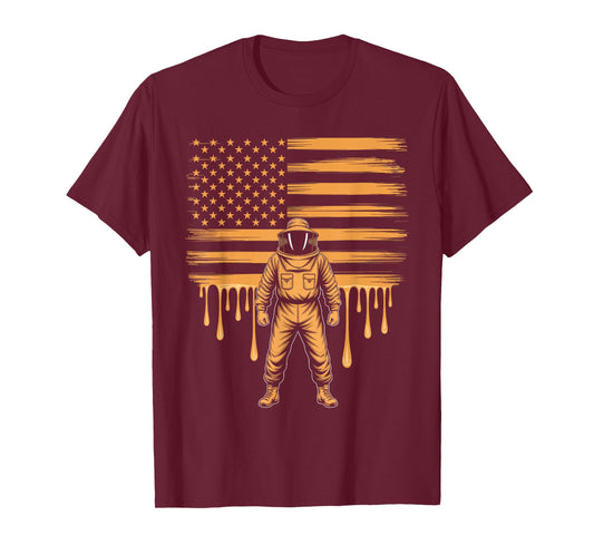 Beekeeping American Flag Patriotic Beekeeper Honeybee T-Shirt