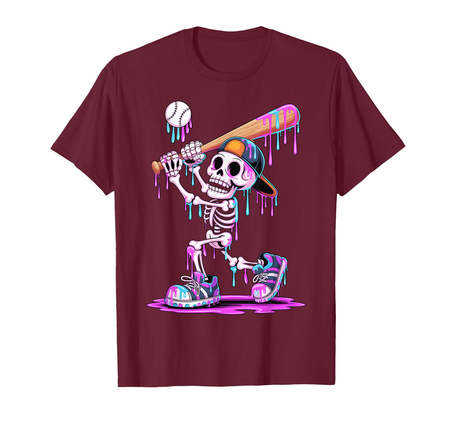 Funny Skeleton Baseball Drip Boys Youth Kids Halloween T-Shirt