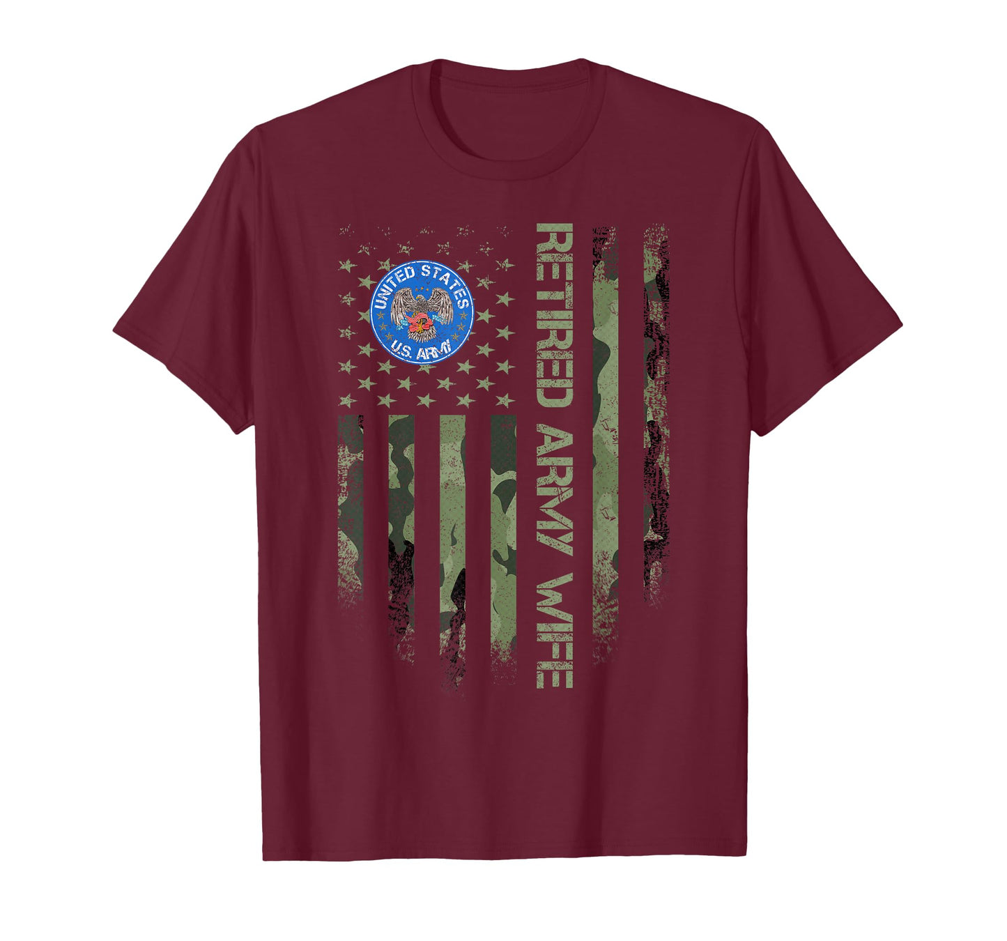 Vintage USA American Camo Flag Retired US Army Veteran Wife T-Shirt