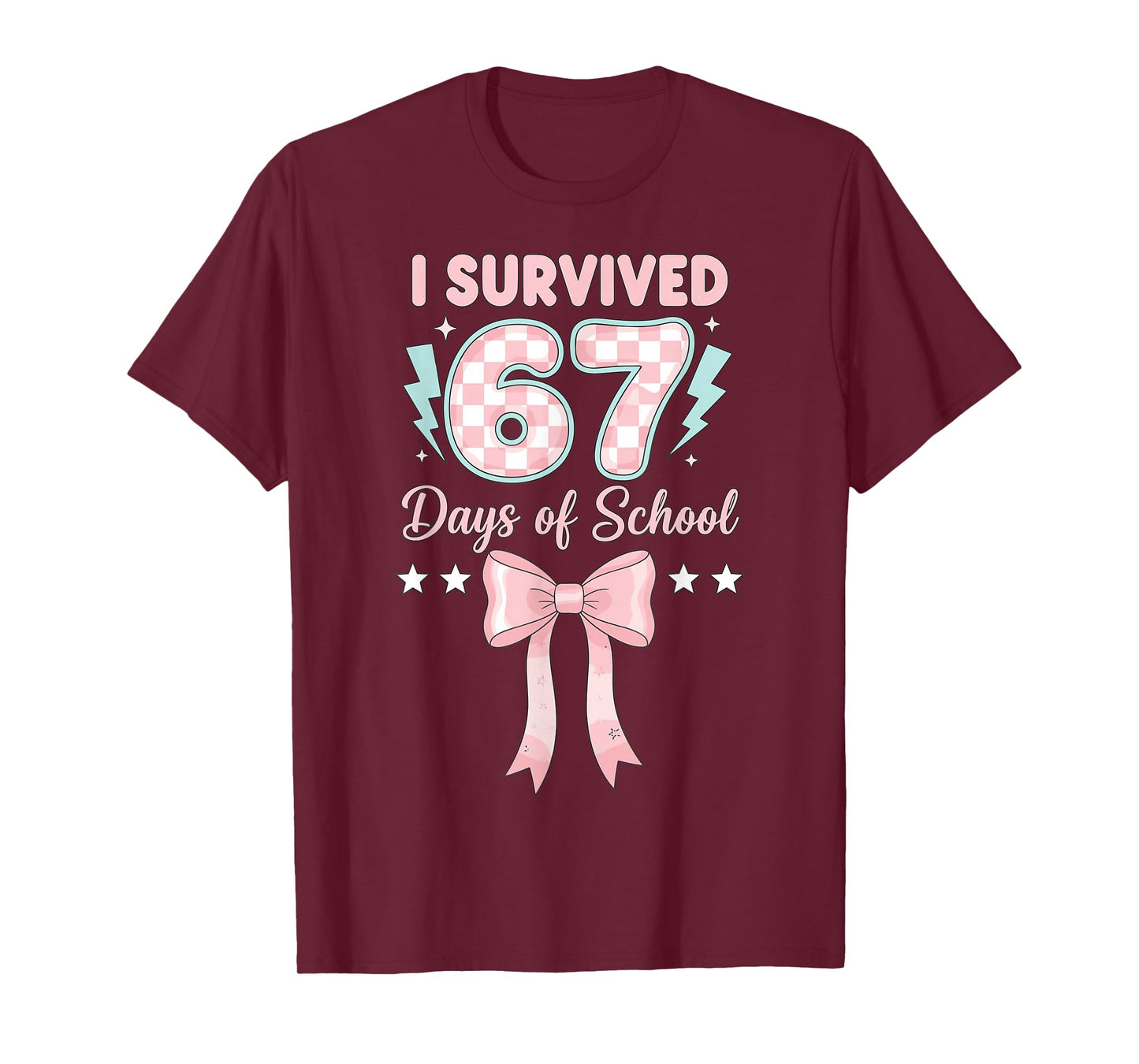 I Survived 67 Days Coquette Pink Bow Six Seven Meme Girl T-Shirt