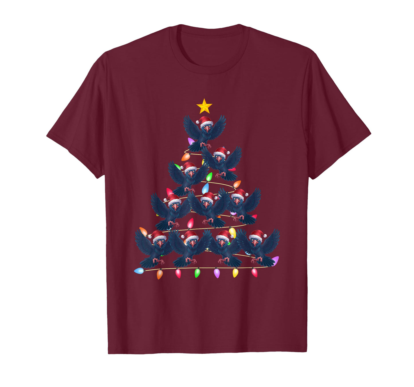Christmas Tree Lights Men Women Santa Raven Xmas PJs T-Shirt