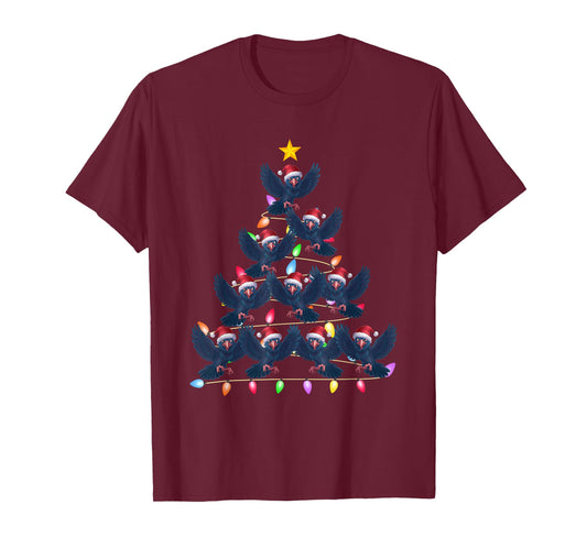 Christmas Tree Lights Men Women Santa Raven Xmas PJs T-Shirt