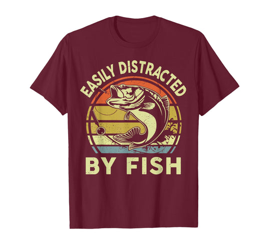 Easily Distracted by Fish Funny Youth Boy Bass Fishing Humor T-Shirt