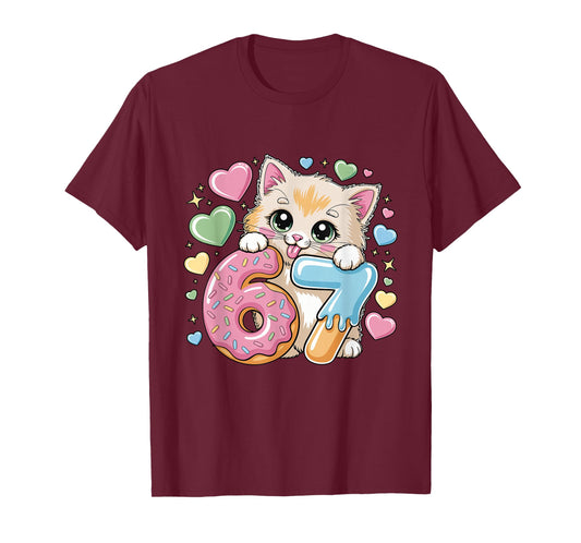 67 Cat Ice Cream Drip Cool Meme 67 Funny Six Seven Humor T-Shirt