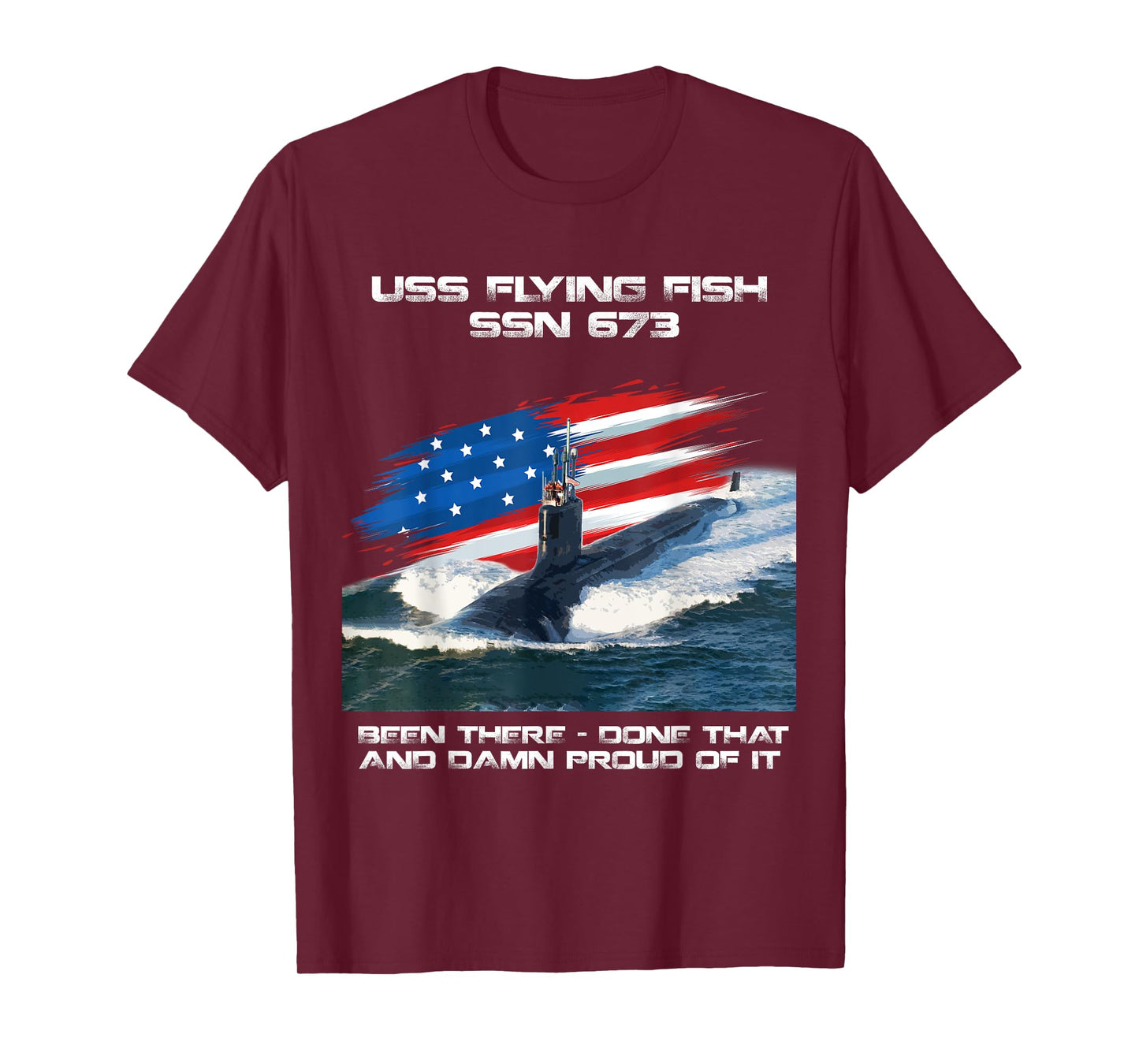 USS Flying Fish SSN-673 American Flag Submarine Veteran Xmas T-Shirt