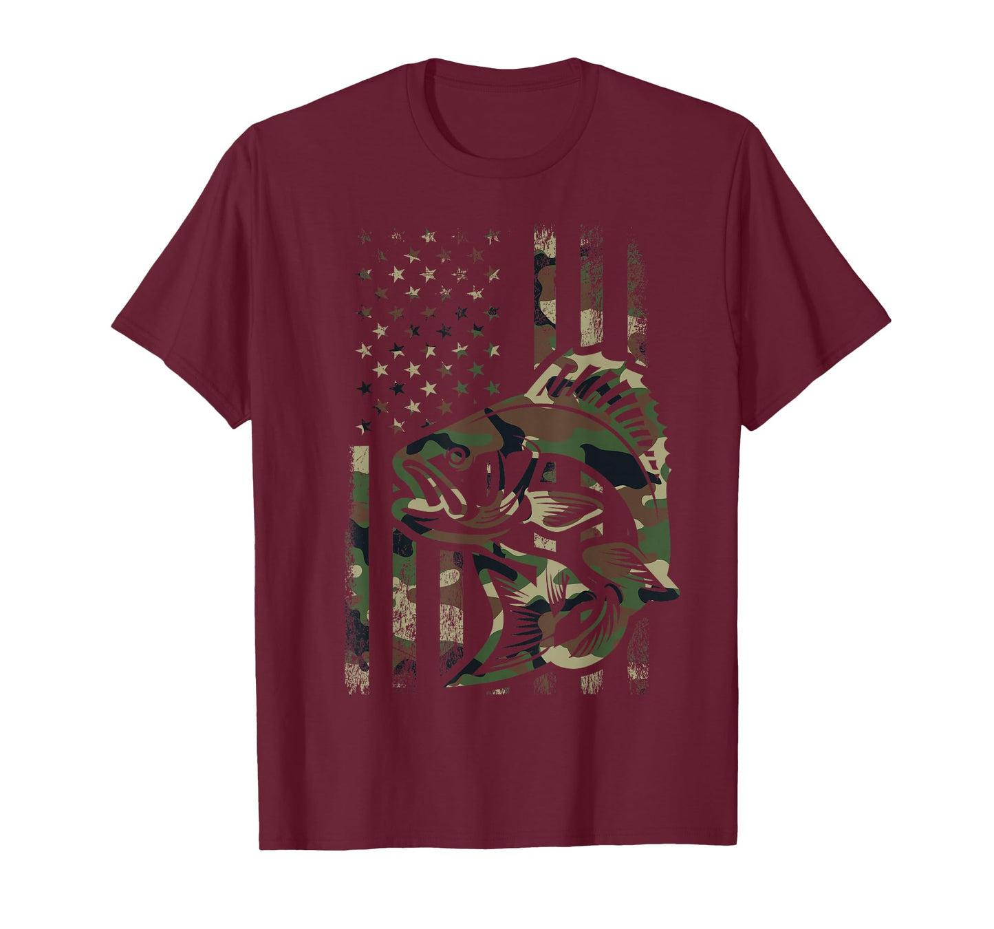 Camo Fishing Men Boys American Flag Bass Fishing T-Shirt