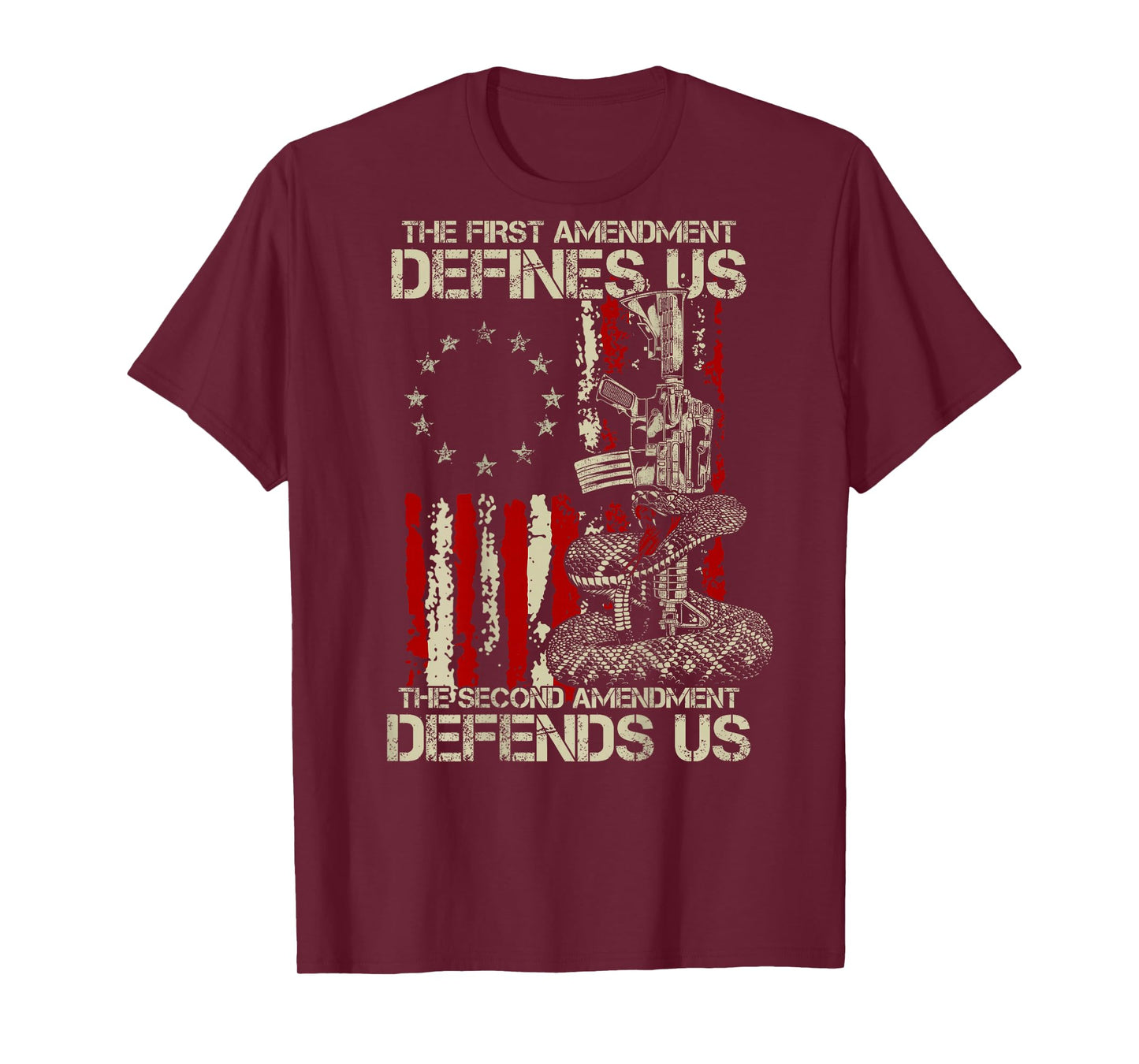 The First Amendment Defines us American Flag (On Back) T-Shirt