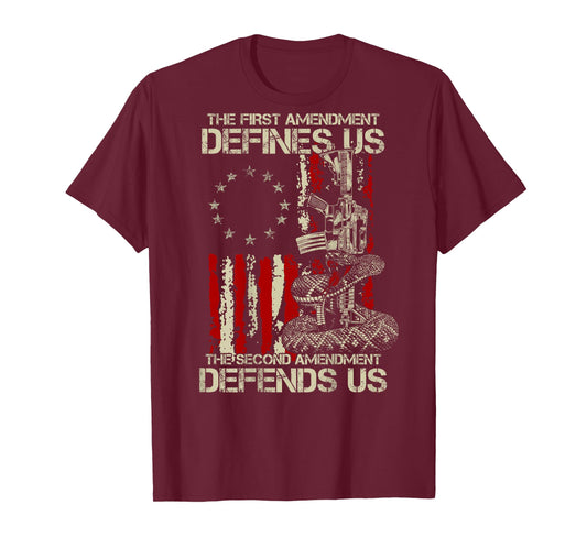 The First Amendment Defines us American Flag (On Back) T-Shirt