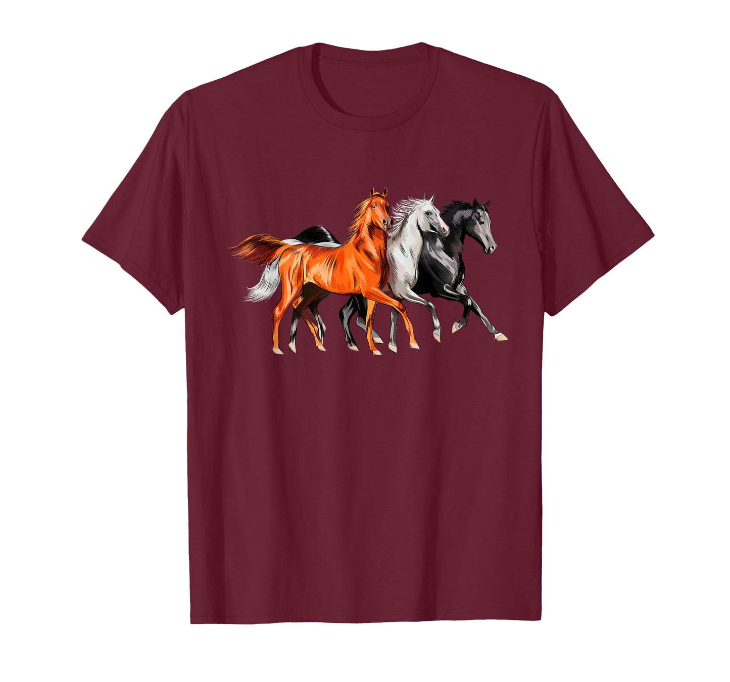Cool 3 Wild Horses Running Around Vintage Novelty T-Shirt