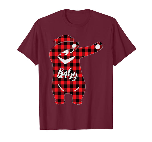 Kids Red Plaid Dabbing Baby Bear Pajama Christmas T-Shirt