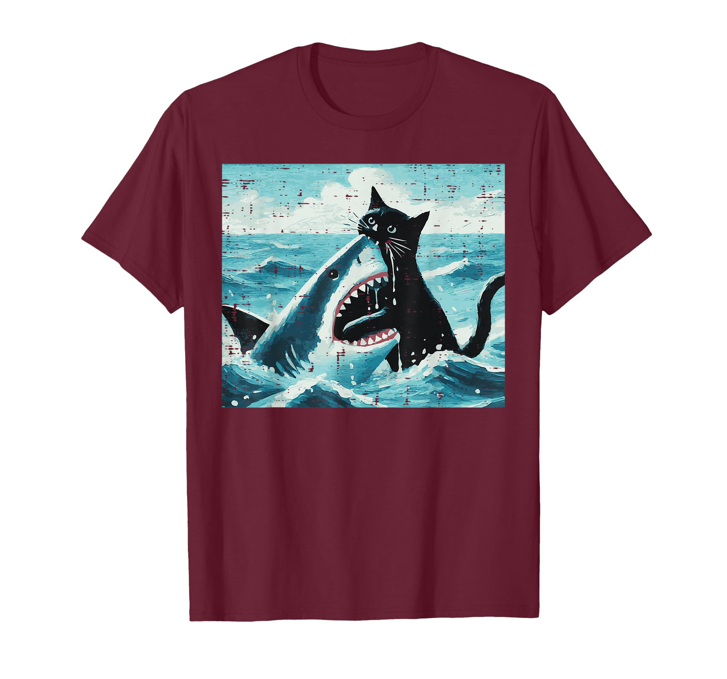 Black Cat Biting Shark Funny Kitten Kitty Art Men Women Kids T-Shirt