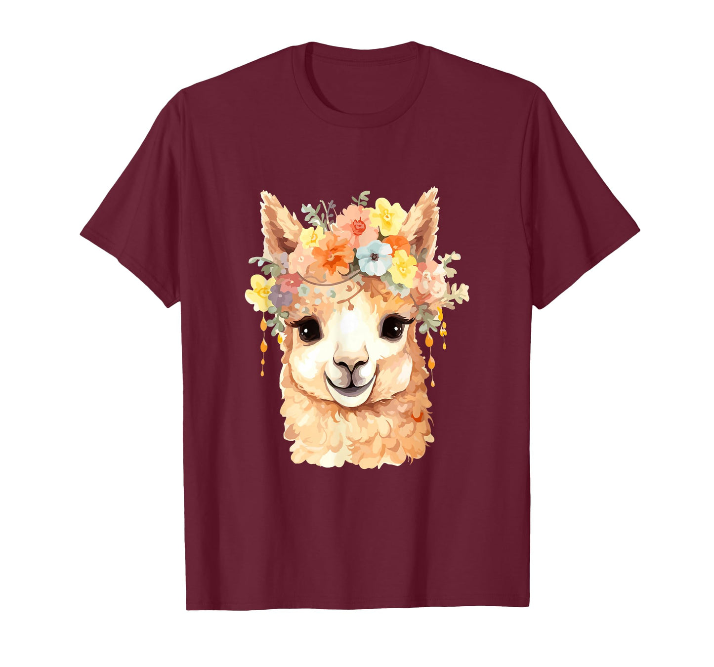 Alpaca with flowers, cute alpaca and llama T-Shirt