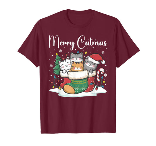Christmas Pajamas Cats Merry Catmas Xmas Outfit Funny Cat T-Shirt