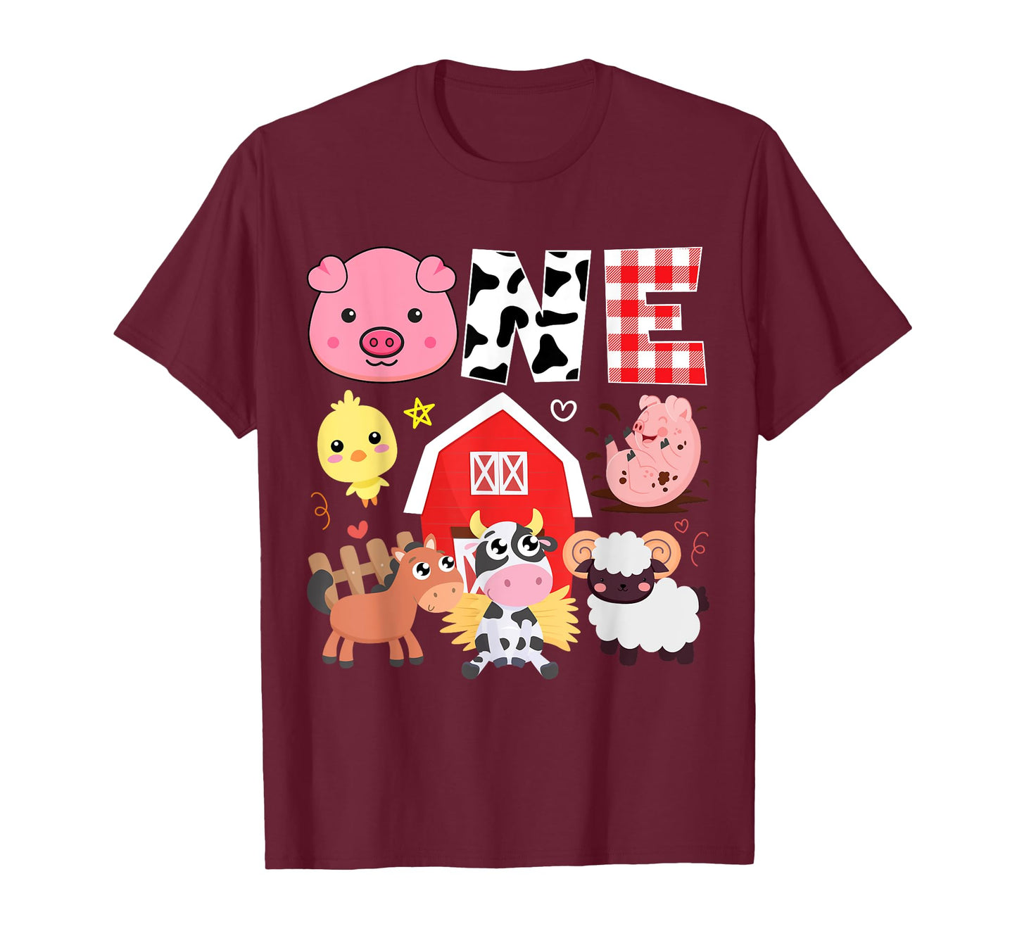 1st Birthday One Year Old Farm Theme Animals Birthday Party T-Shirt