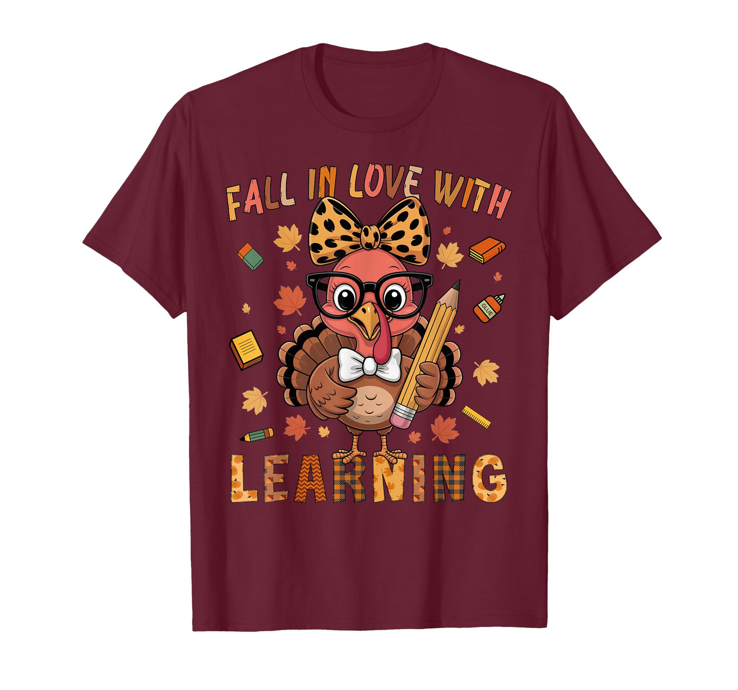 Thanksgiving Turkey Teacher Shirt Fall in Love with Learning T-Shirt