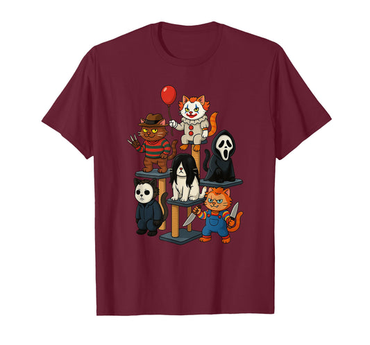 Creepy Cat Stack Funny Tower Cat Horror Movies Halloween T-Shirt for Men Women