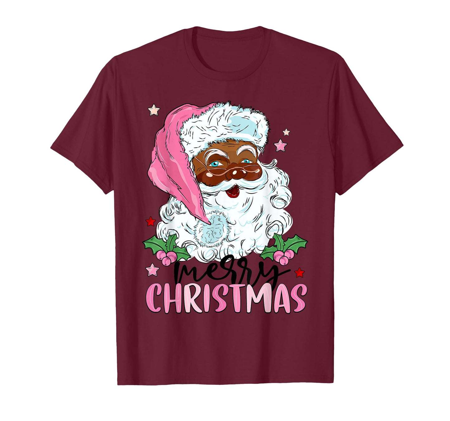 Merry Christmas Santa Claus Black Afro African American Xmas T-Shirt