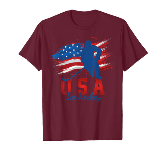 American Flag Ice Hockey 4th of July USA Support Team T-Shirt