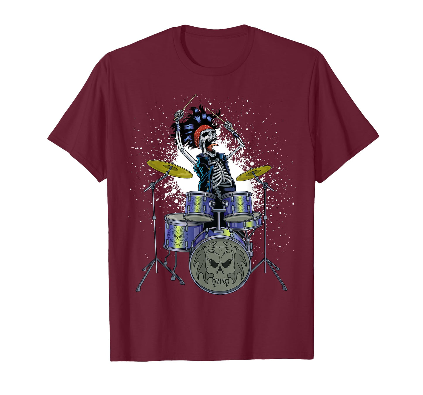 Skeleton Drummer Skull Drums Cool Percussion Drum Sticks T-Shirt