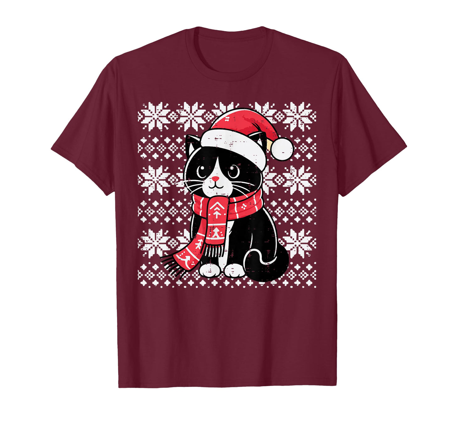 Christmas Tuxedo Cat Santa Scarf Ugly Xmas Women Girls Kids T-Shirt