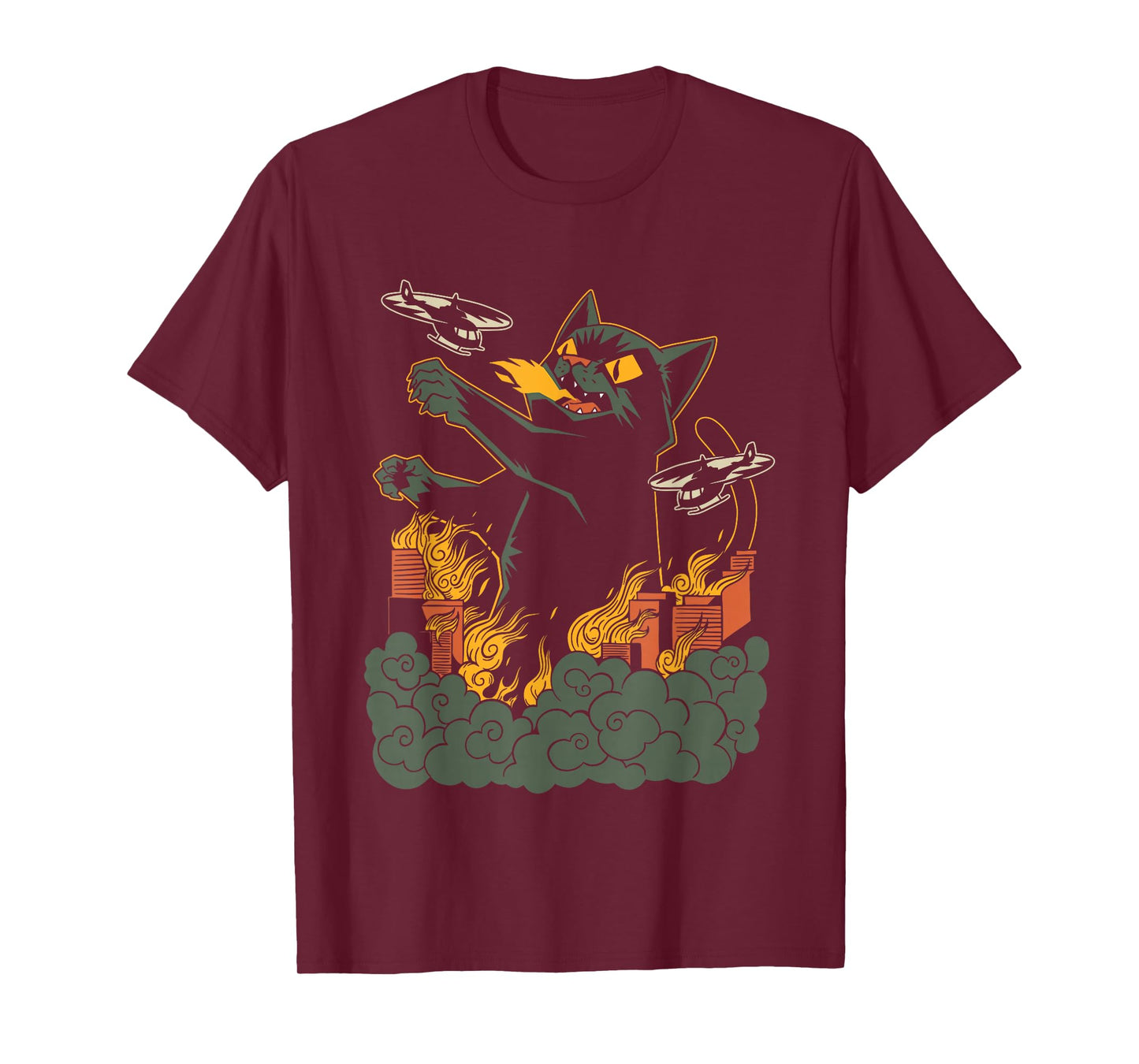 Kaiju Cat Anime Comic Art Japanese Zilla Big Cat Graphic T-Shirt